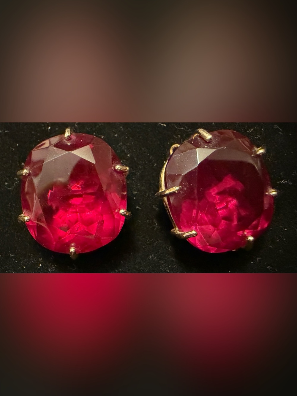 Vintage Signed Vogue Ruby Red Rhinestone Clip On Earrings
